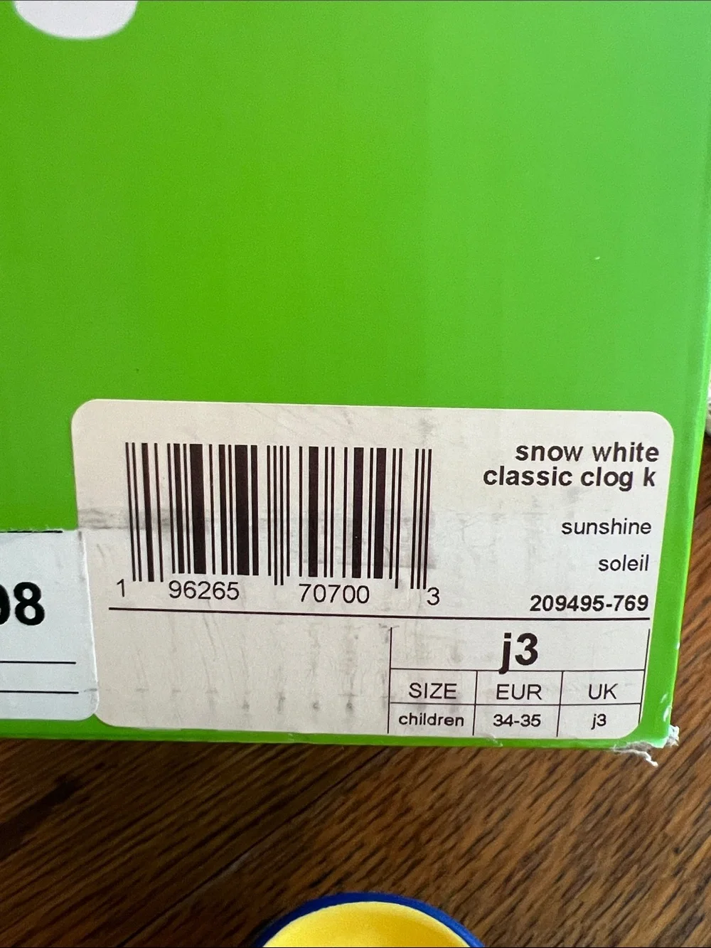 Snow White Kids 3 Crocs Classic Clog - J3 - Sunshine New in Box Disney